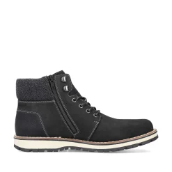 Hot Men'S Corded Boots Deep Black Men'S Boots