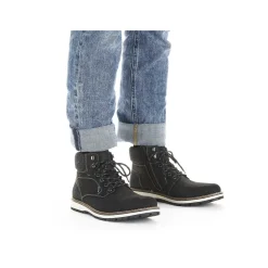 Hot Men'S Corded Boots Deep Black Men'S Boots