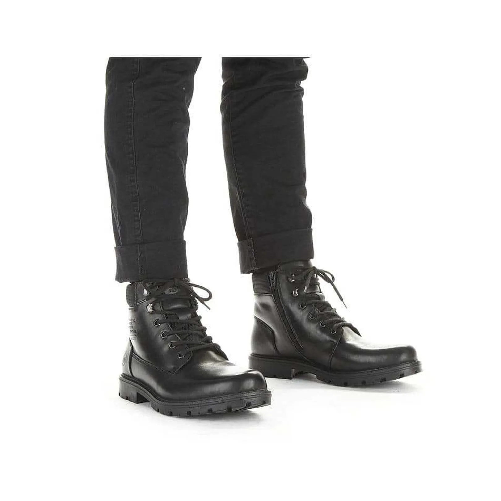 New Men'S Corded Boots, Glossy Black Men'S Boots