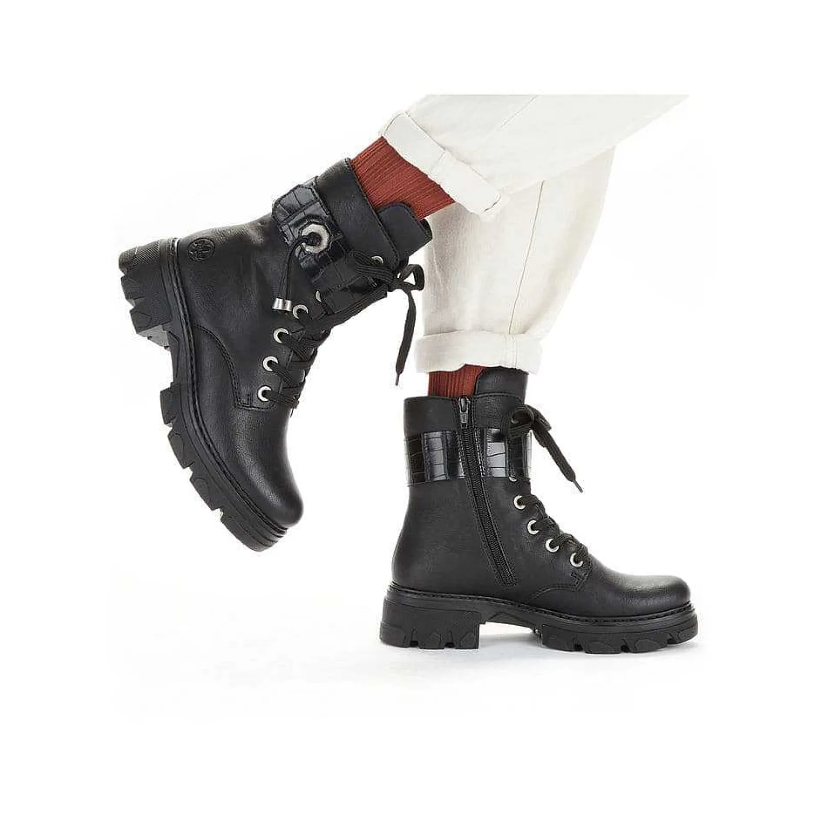 New Women'S Biker Boots Jet Black Ladies Ankle Boots & Boots