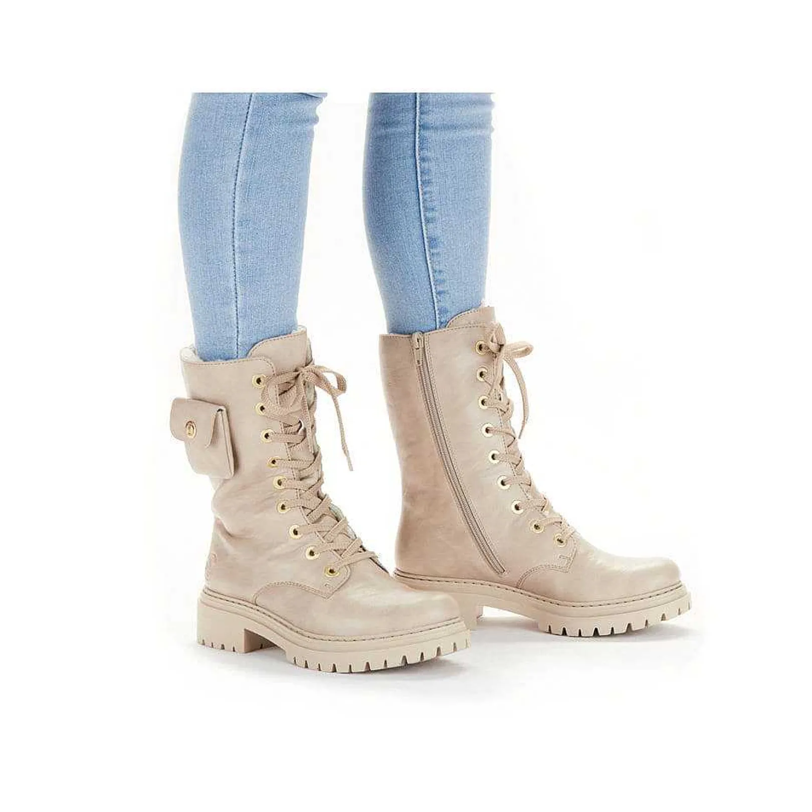 Sale Women'S Biker Boots Cream Beige Ladies Ankle Boots & Boots
