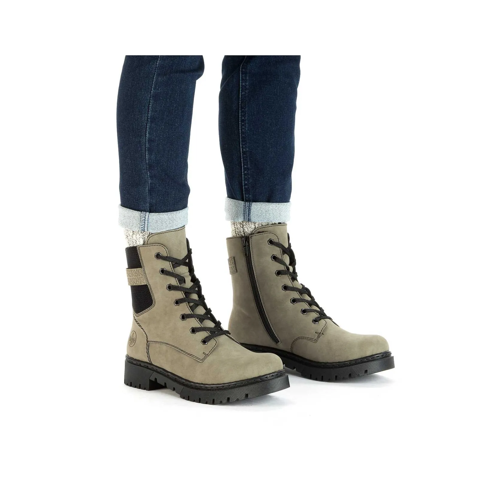 Clearance Women'S Biker Boots Gray Green Ladies Ankle Boots & Boots