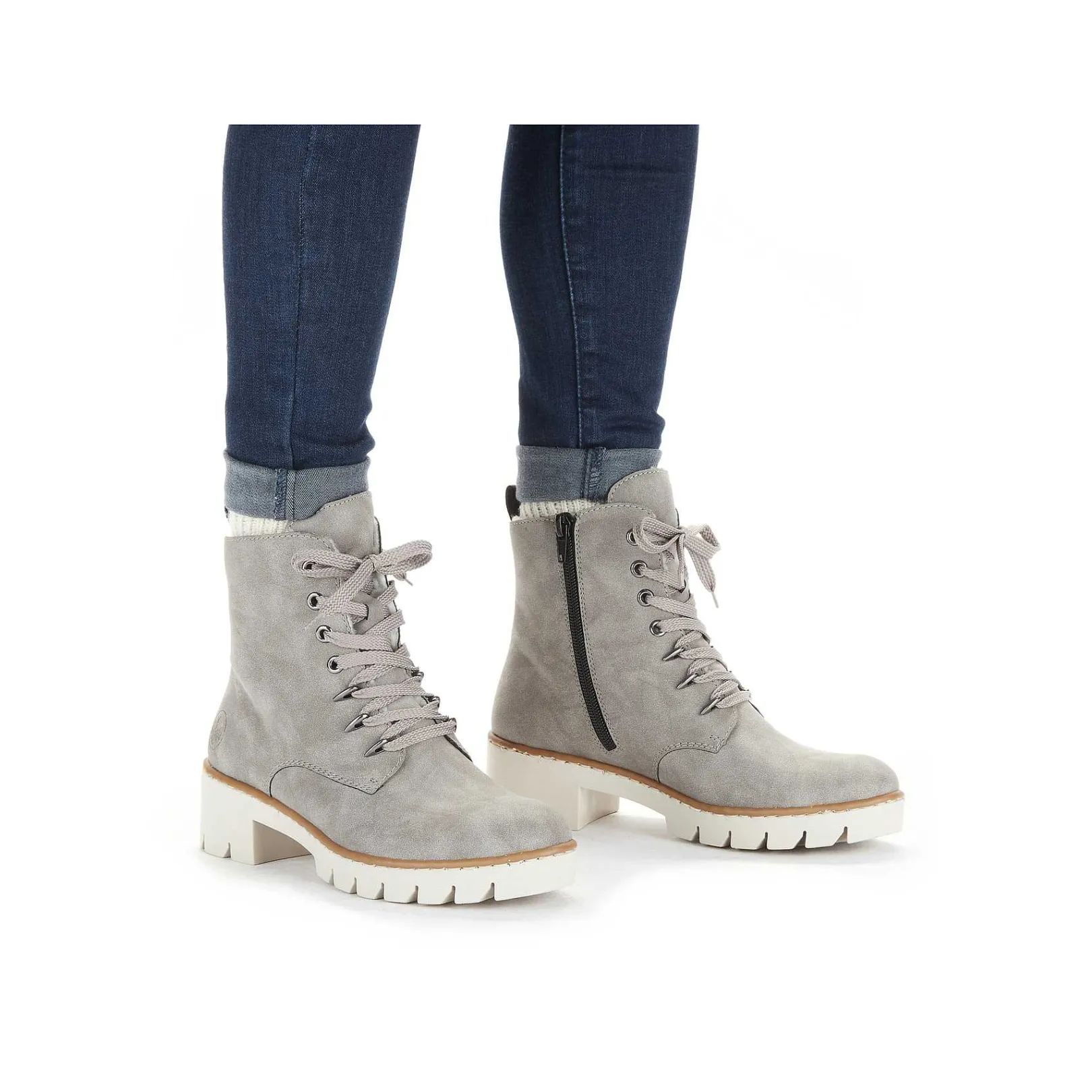 Discount Women'S Biker Boots Silver Gray Ladies Ankle Boots & Boots