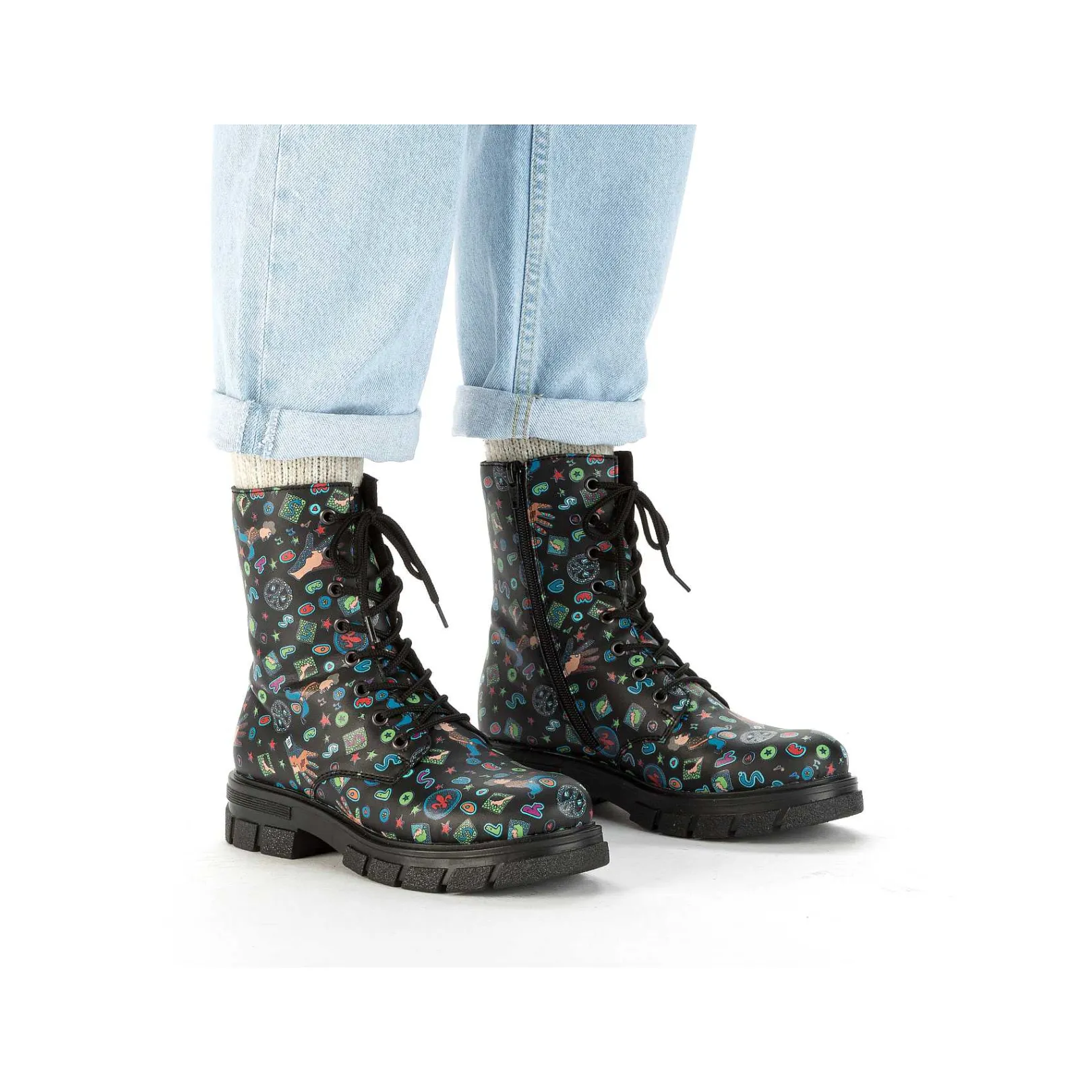 Discount Women'S Biker Boots Multi-Black Ladies Ankle Boots & Boots