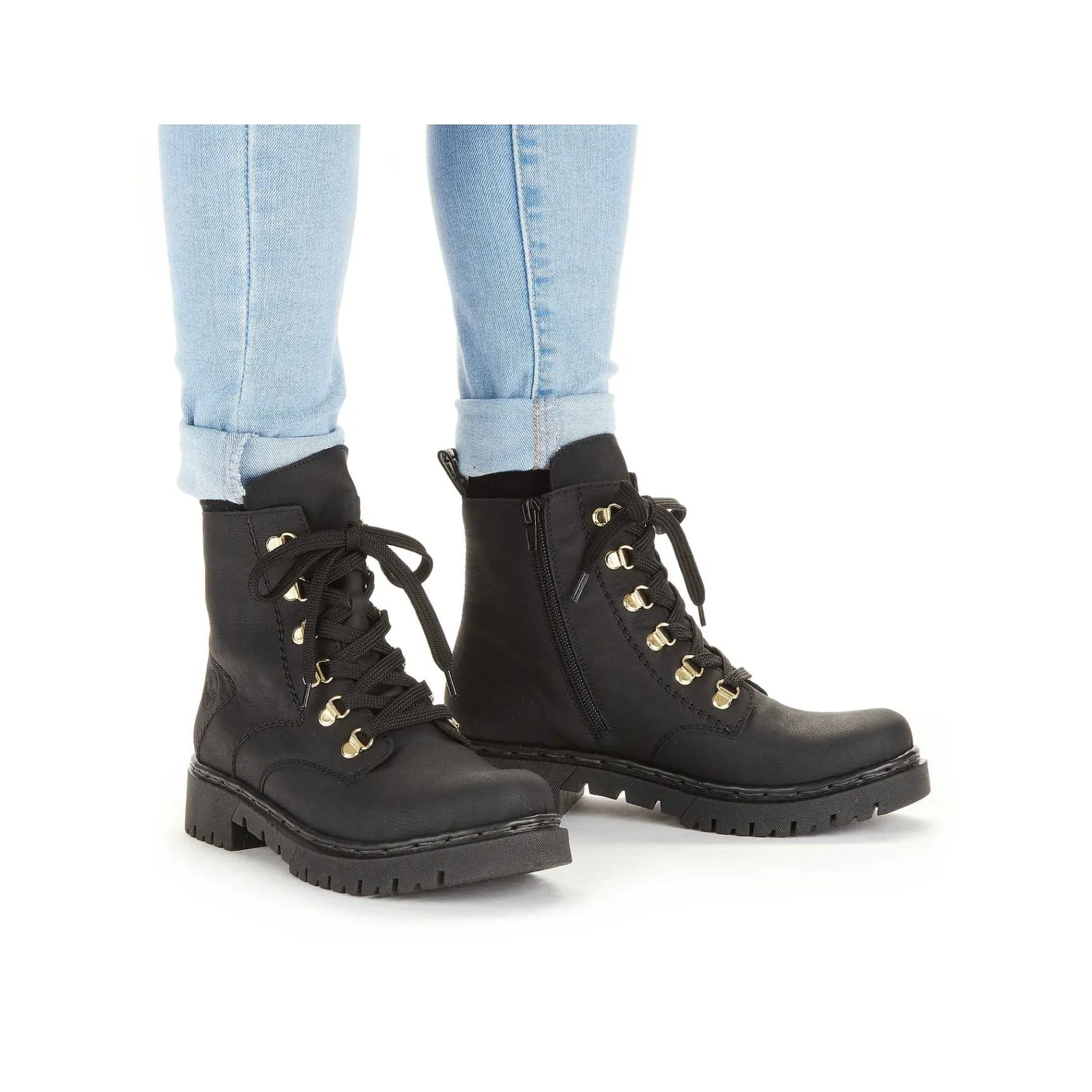 Discount Women'S Biker Boots Jet Black Ladies Ankle Boots & Boots