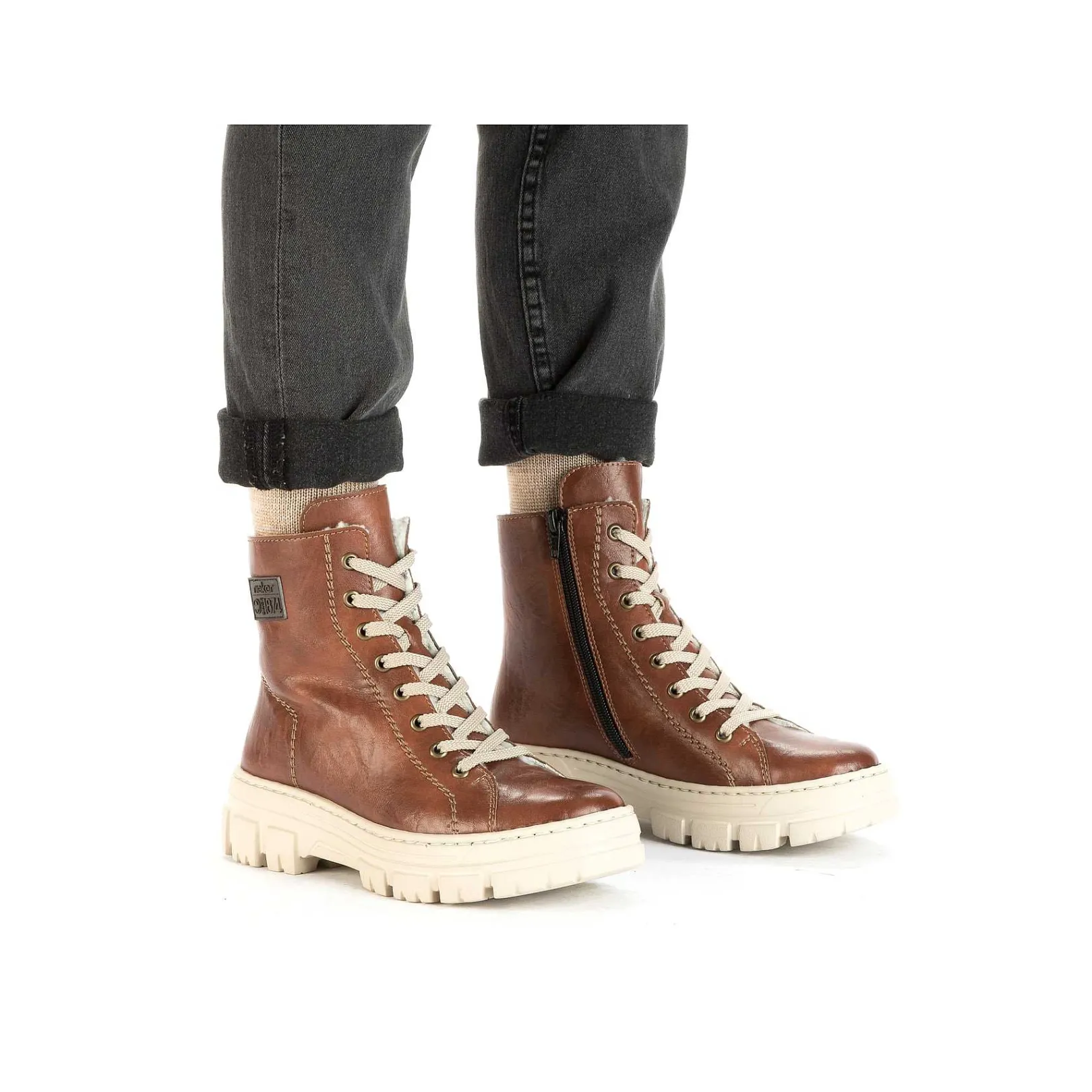 New Women'S Corded Boots Chestnut Brown Ladies Ankle Boots & Boots