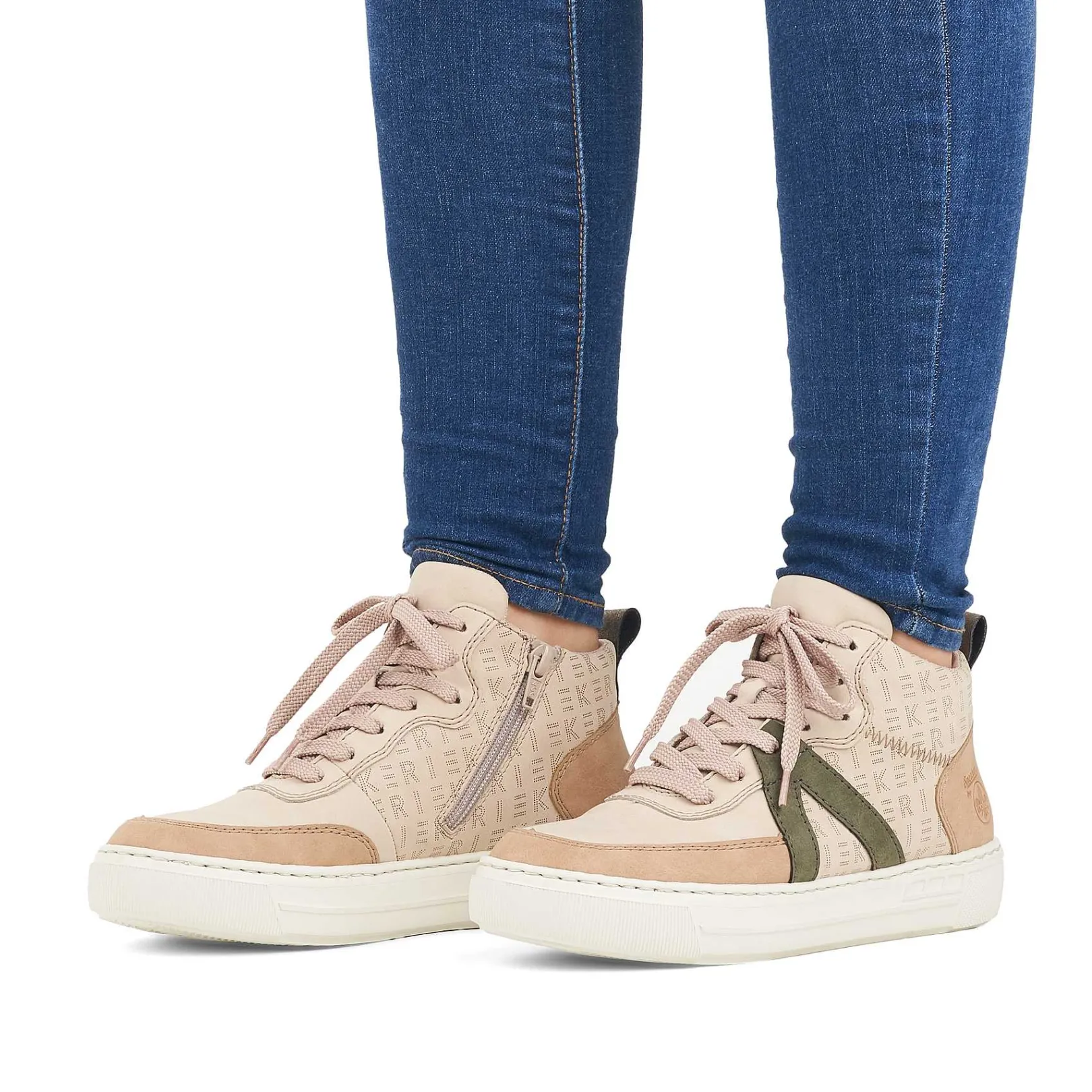 Discount Women'S High Sneaker Cream Beige-Khaki Green Ladies Sneakers