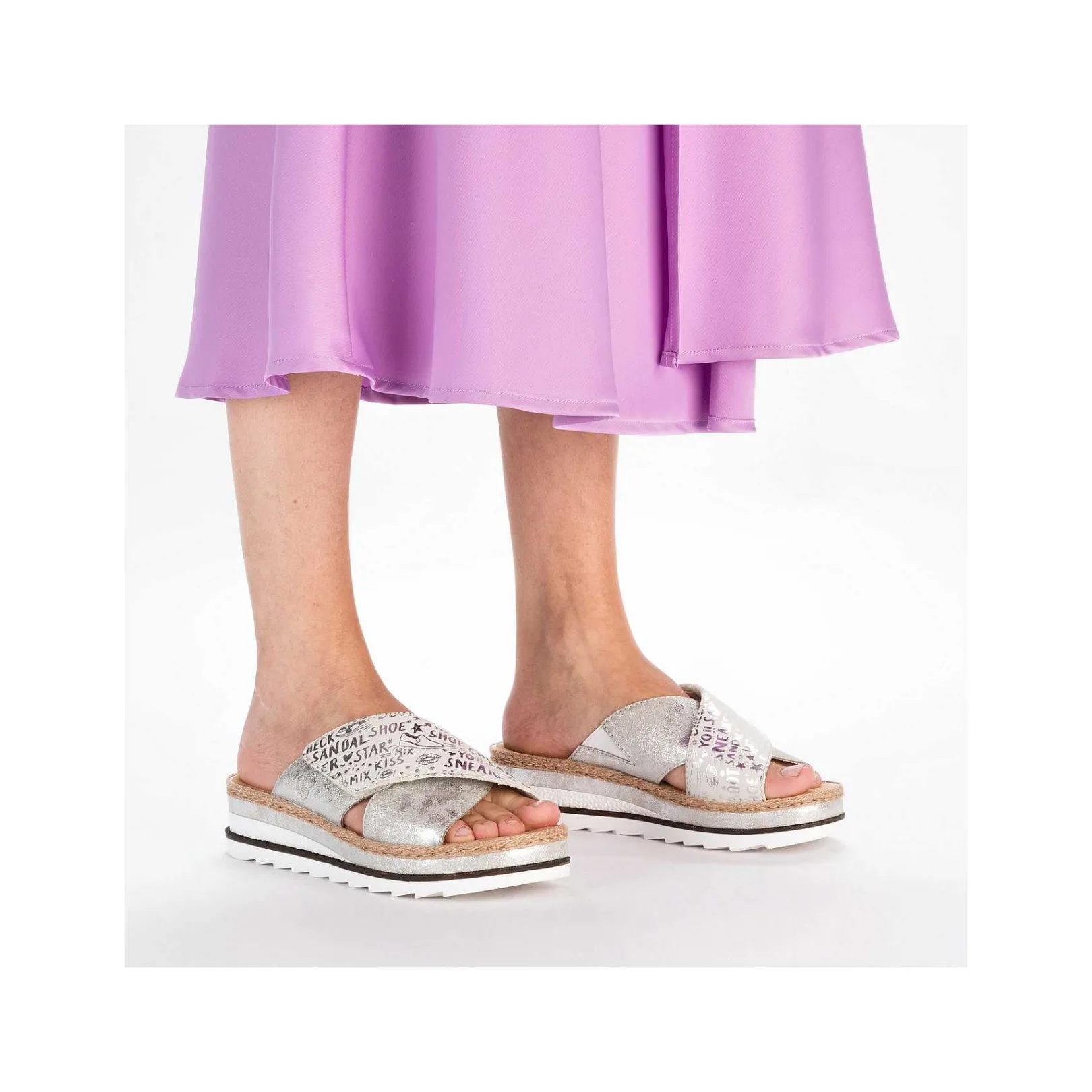 Outlet Women'S Mules Silver Metallic Ladies Mules & Slippers
