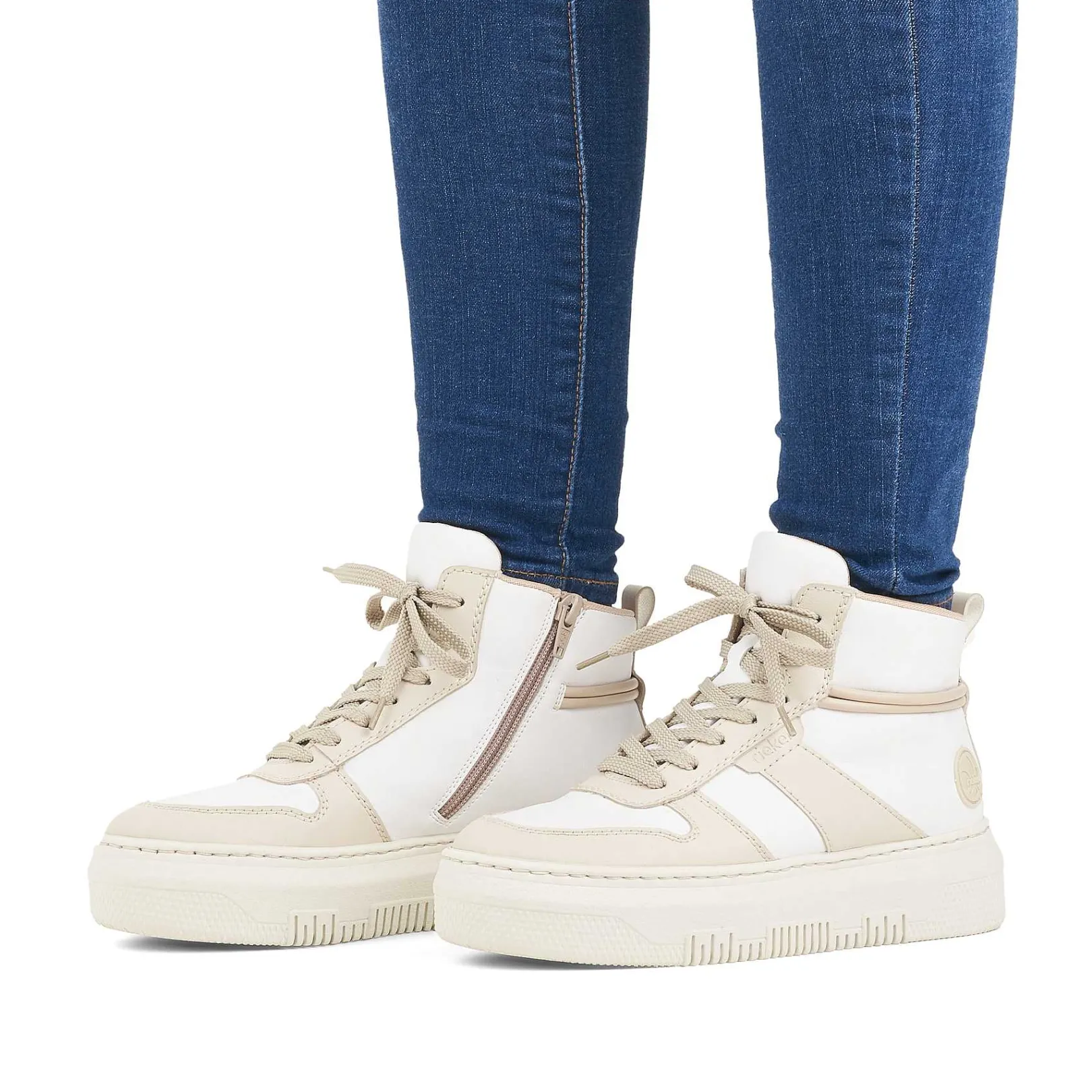 Hot Women'S Sneaker High Swan White Beige Ladies Sneakers