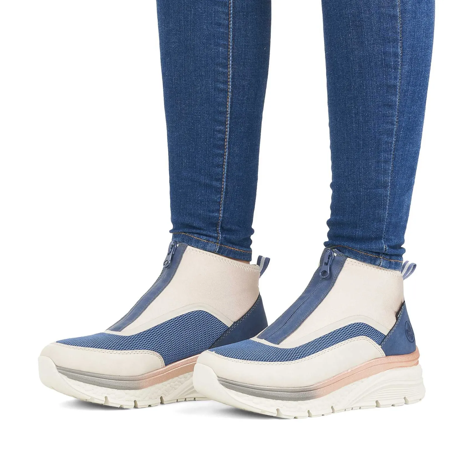 Women'S Sneaker High Light Beige-Denim Blue Ladies Sneakers