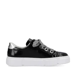 New Women'S Sneaker Low Glossy Black Ladies Sneakers