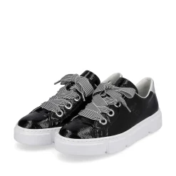 New Women'S Sneaker Low Glossy Black Ladies Sneakers