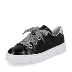 New Women'S Sneaker Low Glossy Black Ladies Sneakers