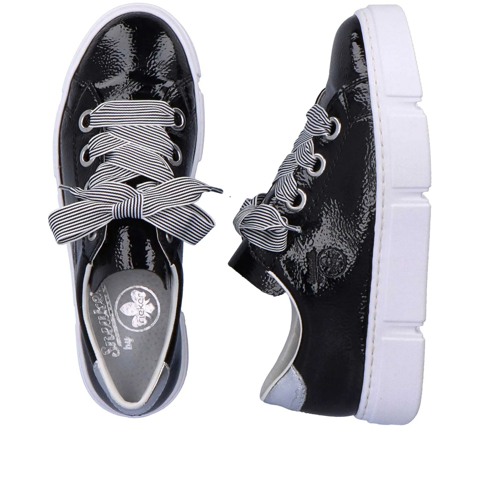 New Women'S Sneaker Low Glossy Black Ladies Sneakers
