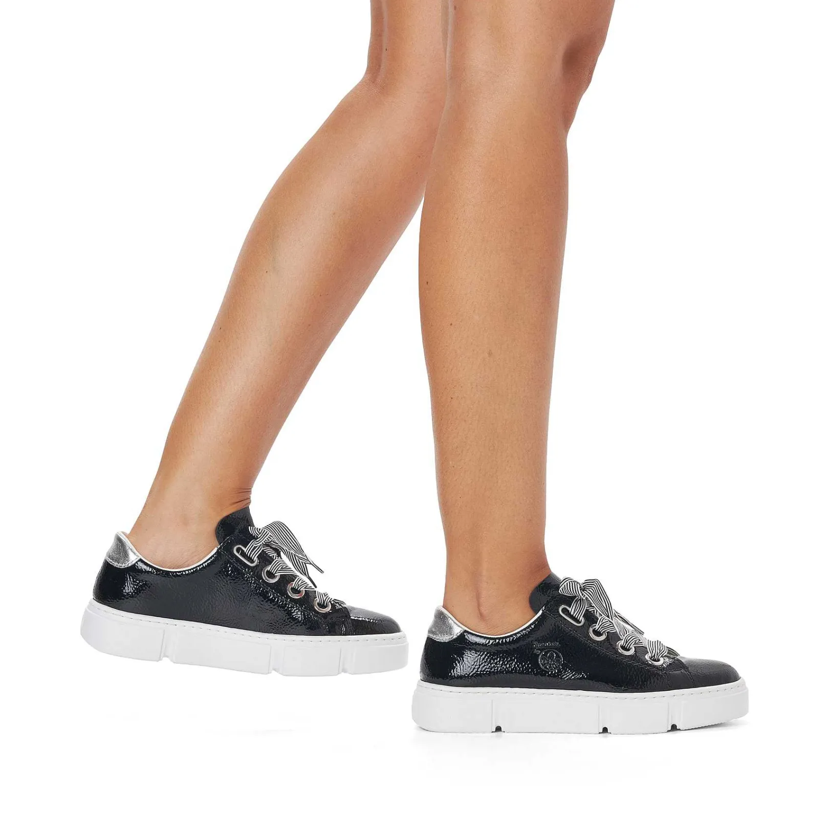 New Women'S Sneaker Low Glossy Black Ladies Sneakers
