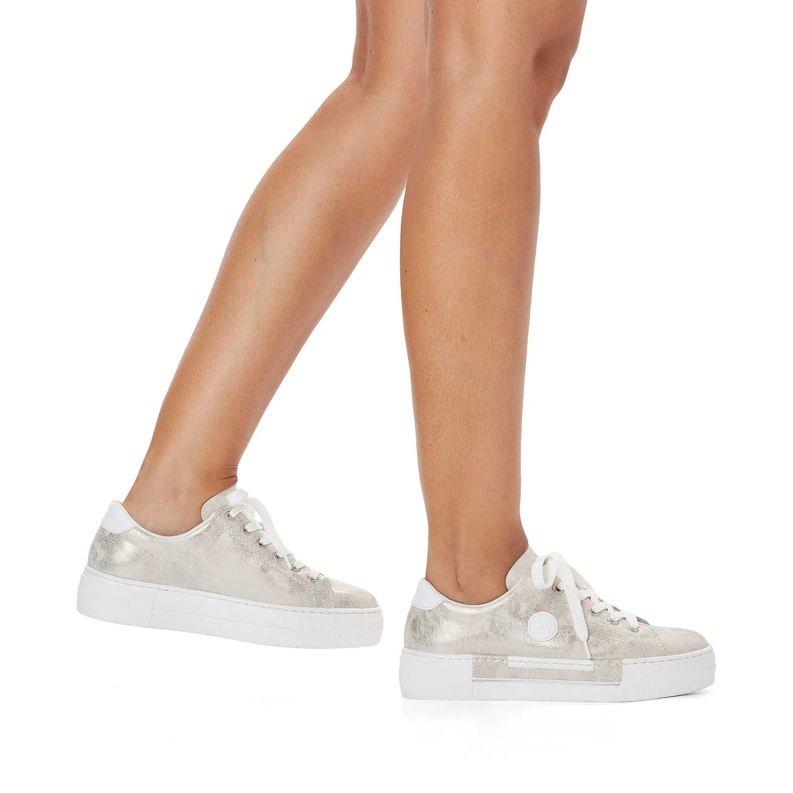Sale Women'S Sneaker Low Silver Metallic Ladies Sneakers