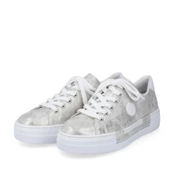 Sale Women'S Sneaker Low Silver Metallic Ladies Sneakers