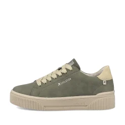 Outlet Women'S Sneaker Low Khaki-Green Cream-Beige Ladies Sneakers