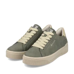 Outlet Women'S Sneaker Low Khaki-Green Cream-Beige Ladies Sneakers