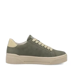 Outlet Women'S Sneaker Low Khaki-Green Cream-Beige Ladies Sneakers