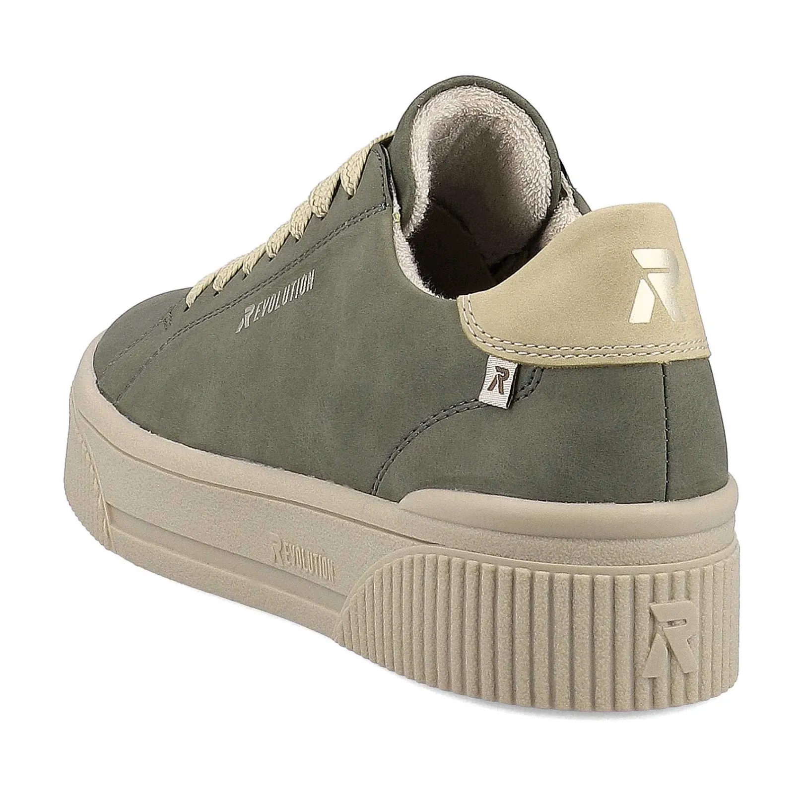 Outlet Women'S Sneaker Low Khaki-Green Cream-Beige Ladies Sneakers