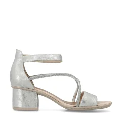 Clearance Women'S Strappy Sandals Silver Metallic Ladies Heeled Shoes