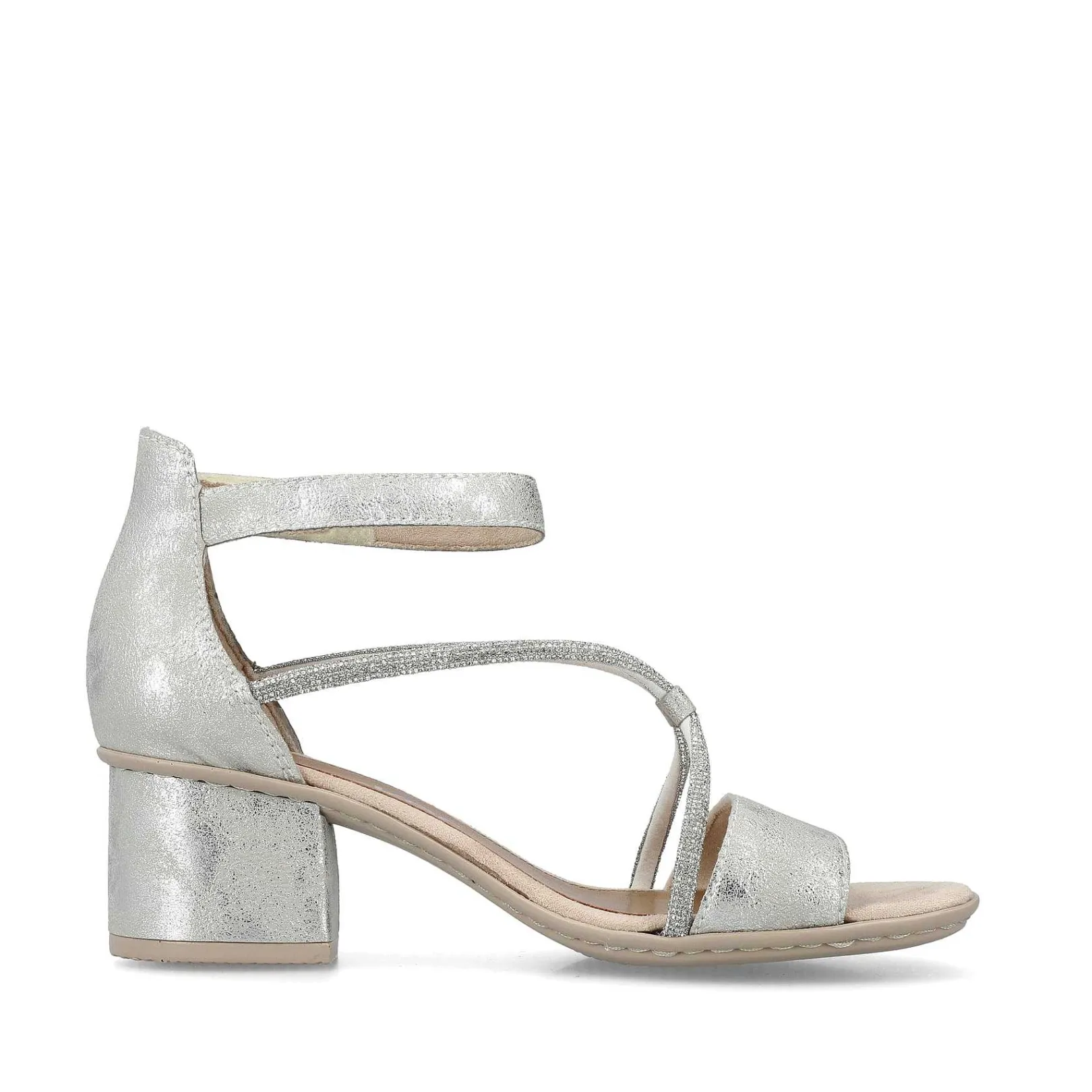 Clearance Women'S Strappy Sandals Silver Metallic Ladies Heeled Shoes