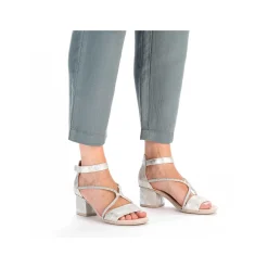Clearance Women'S Strappy Sandals Silver Metallic Ladies Heeled Shoes