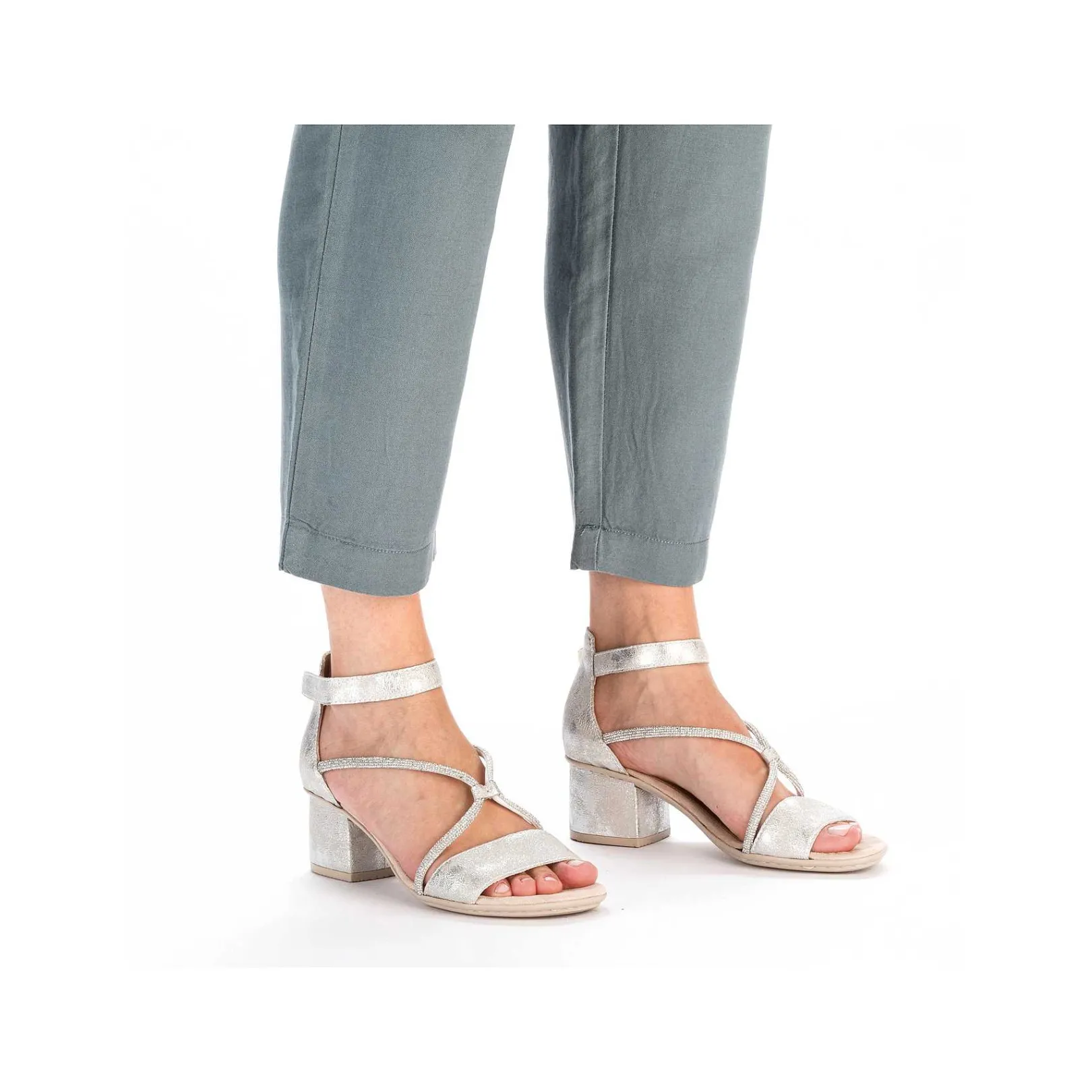 Clearance Women'S Strappy Sandals Silver Metallic Ladies Heeled Shoes