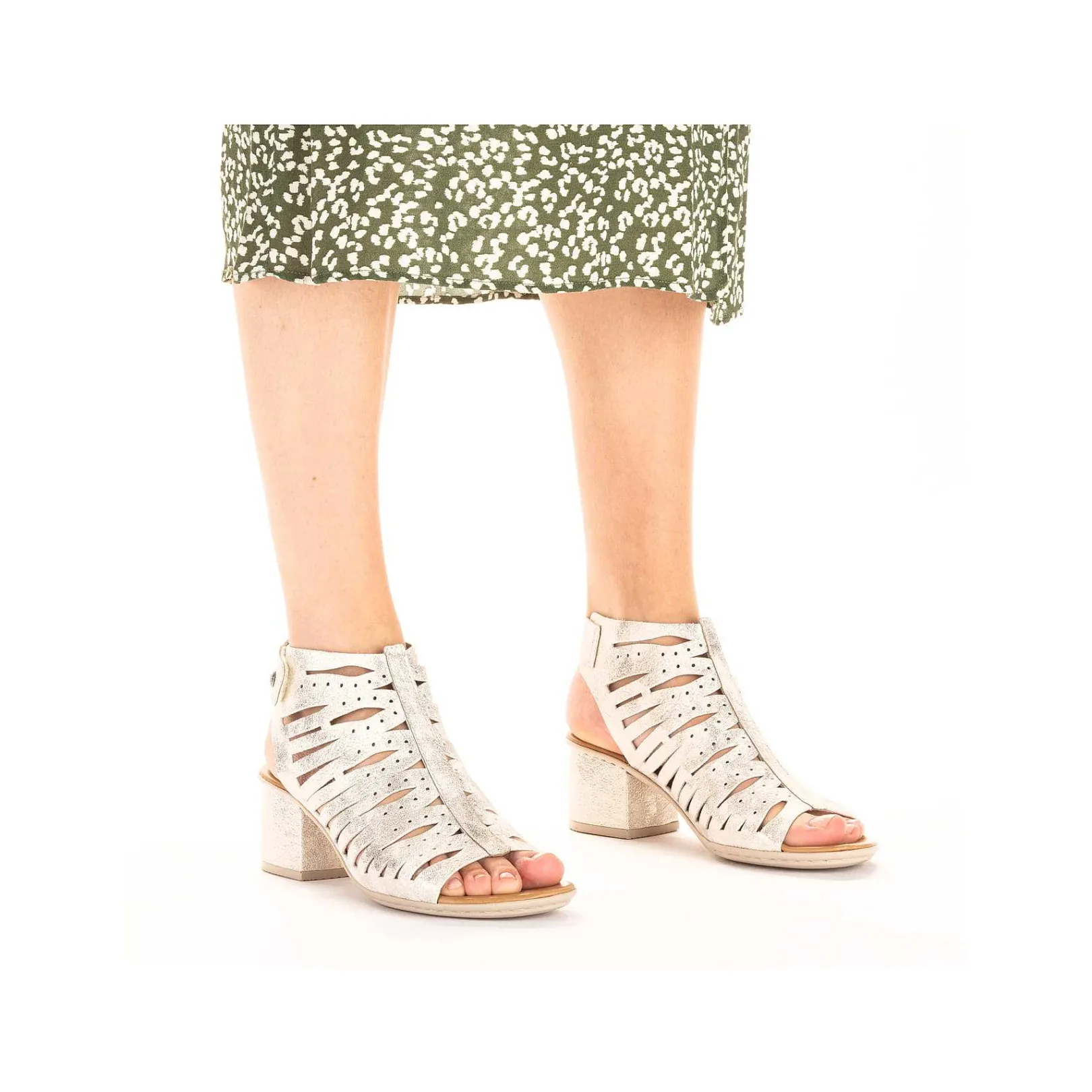 Clearance Women'S Strappy Sandals Silver Metallic Ladies Heeled Shoes