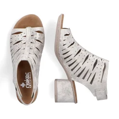 Clearance Women'S Strappy Sandals Silver Metallic Ladies Heeled Shoes