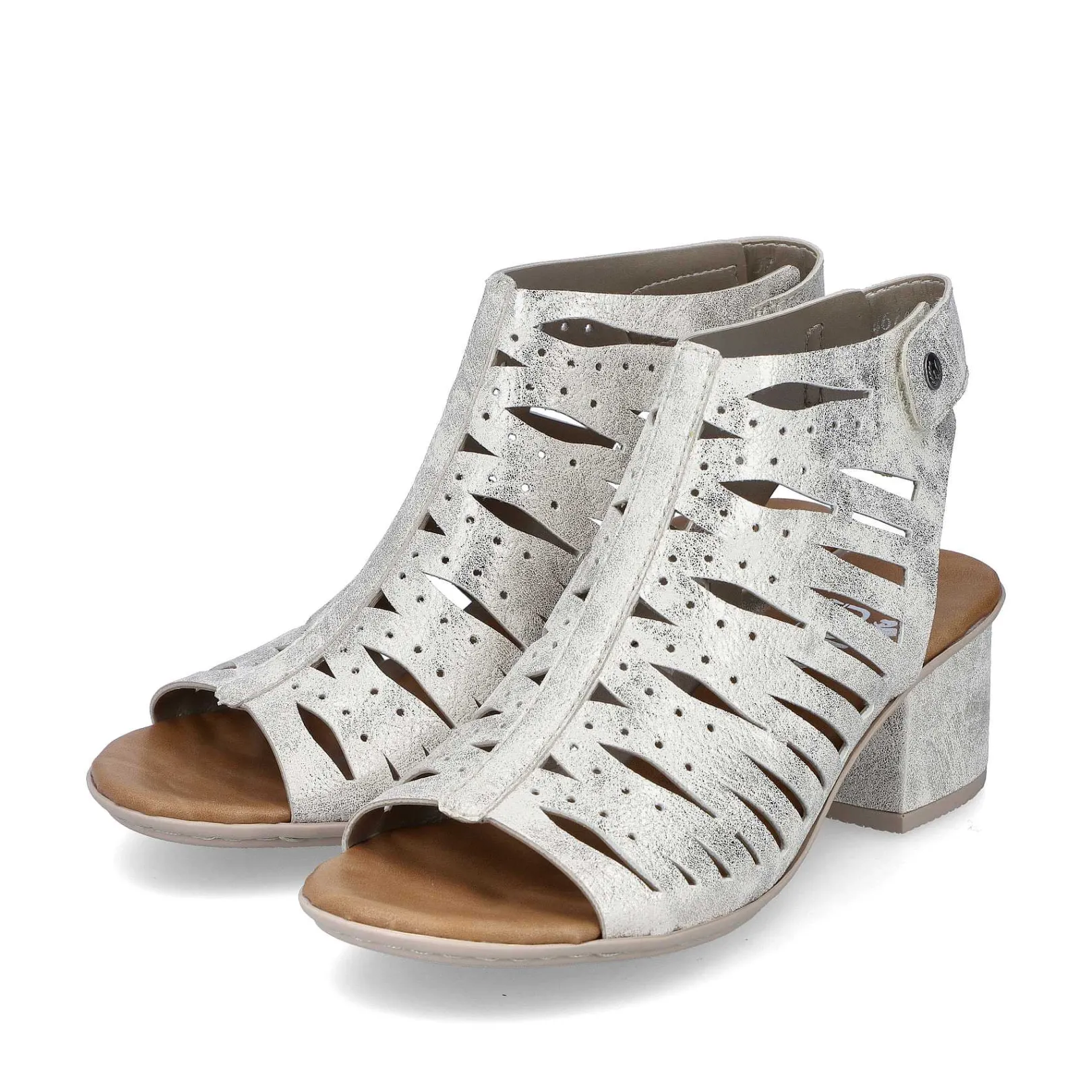 Clearance Women'S Strappy Sandals Silver Metallic Ladies Heeled Shoes