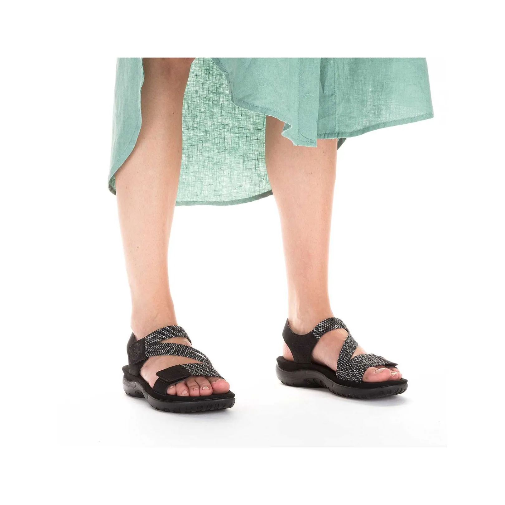 New Women'S Strappy Sandals Asphalt Black Ladies Vegan