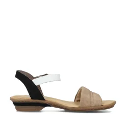 Discount Women'S Strappy Sandals Sand Beige-Black Ladies Heeled Shoes