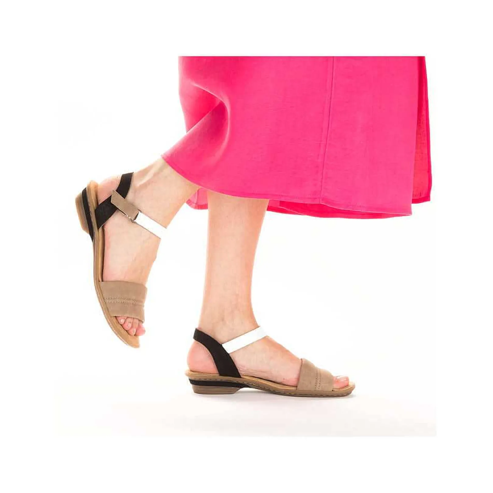 Discount Women'S Strappy Sandals Sand Beige-Black Ladies Heeled Shoes