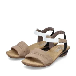 Discount Women'S Strappy Sandals Sand Beige-Black Ladies Heeled Shoes
