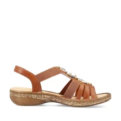 Outlet Women'S Strappy Sandals Caramel Brown Ladies Sandals & Sandals