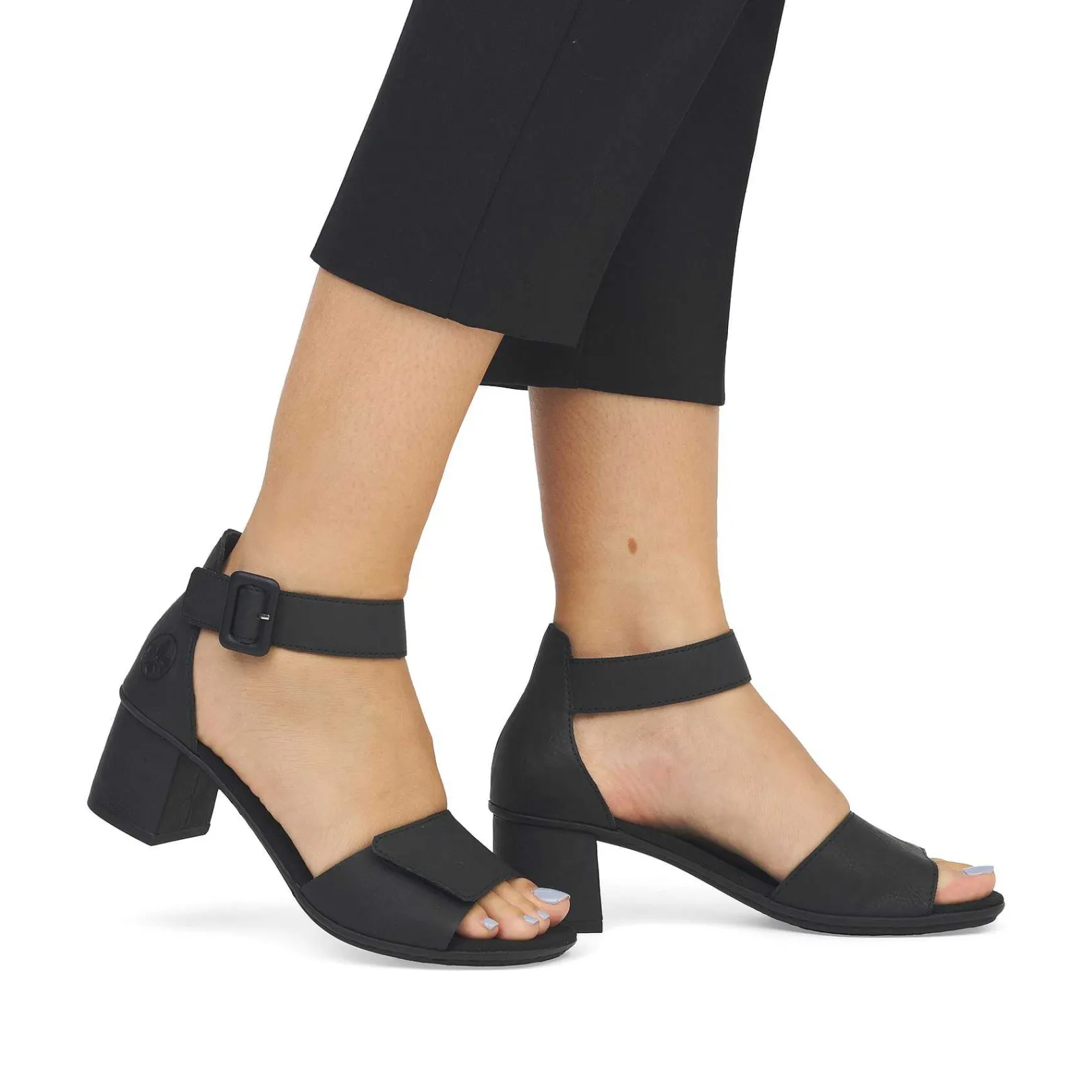 Clearance Women'S Strappy Sandals Jet Black Ladies Heeled Shoes