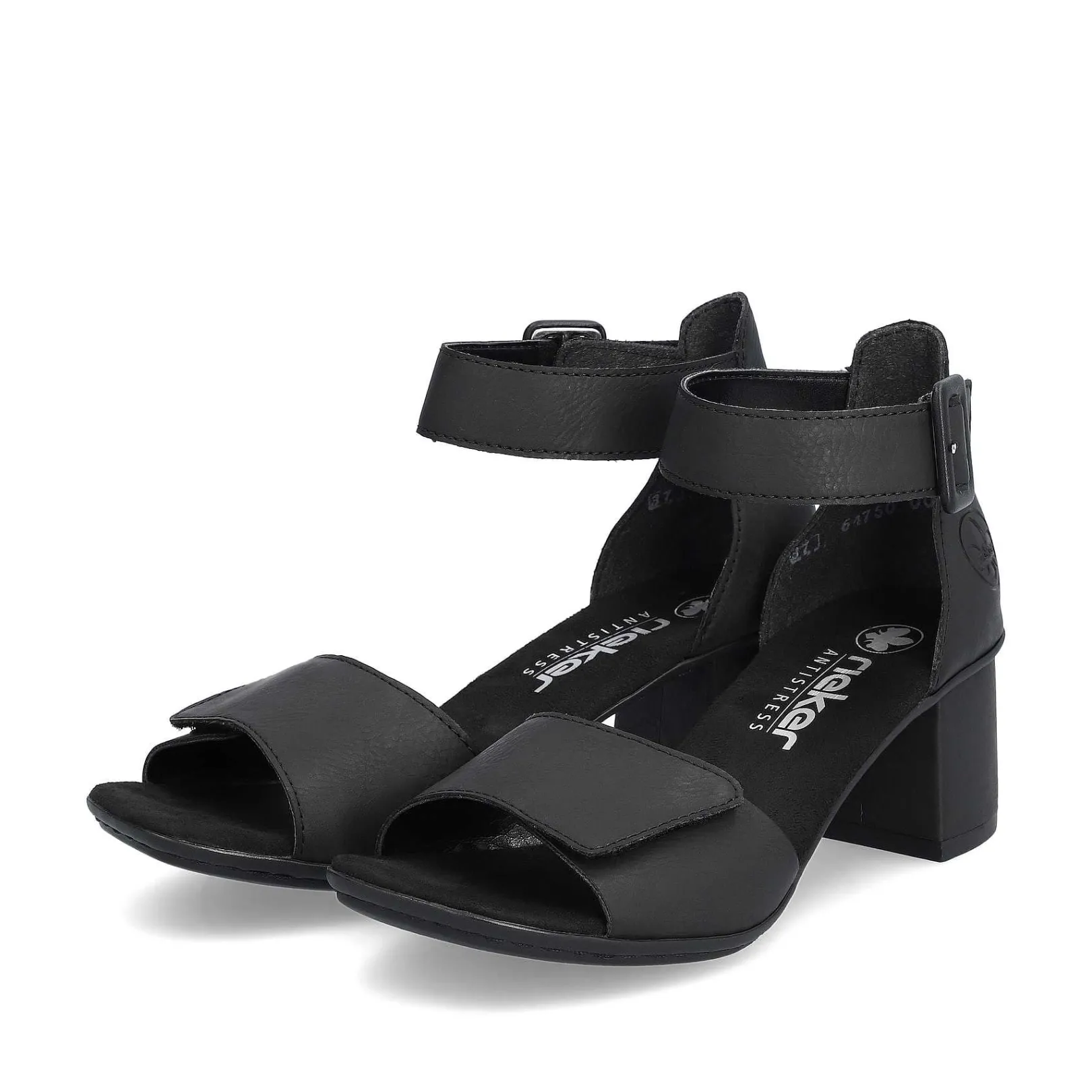 Clearance Women'S Strappy Sandals Jet Black Ladies Heeled Shoes