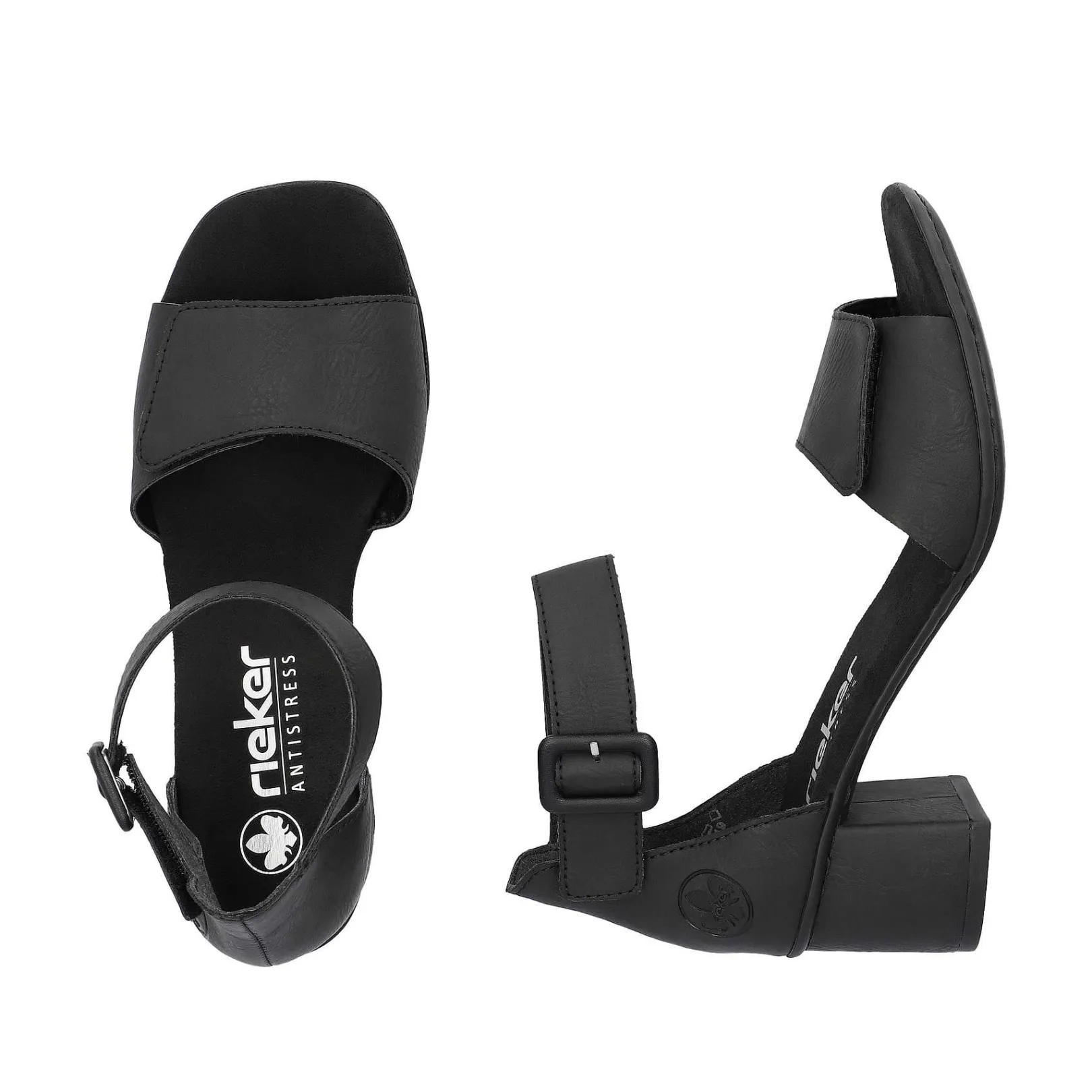 Clearance Women'S Strappy Sandals Jet Black Ladies Heeled Shoes