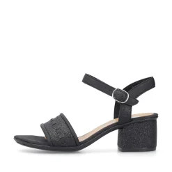 Sale Women'S Strappy Sandals Asphalt Black Ladies Heeled Shoes