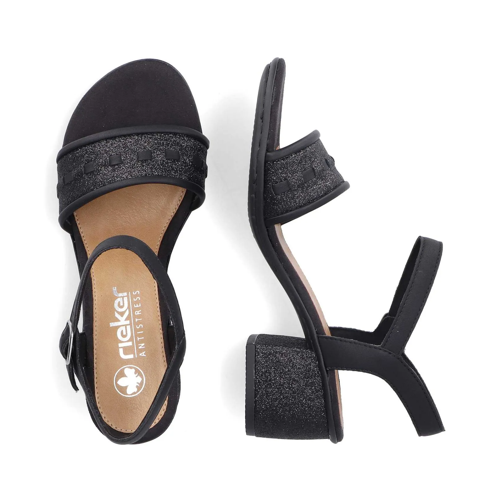 Sale Women'S Strappy Sandals Asphalt Black Ladies Heeled Shoes