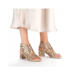 Discount Women'S Strappy Sandals Bronze Metallic Ladies Heeled Shoes