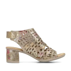 Discount Women'S Strappy Sandals Bronze Metallic Ladies Heeled Shoes