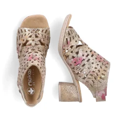 Discount Women'S Strappy Sandals Bronze Metallic Ladies Heeled Shoes