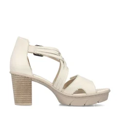 New Women'S Strappy Sandals Cream Beige Ladies Heeled Shoes