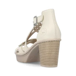New Women'S Strappy Sandals Cream Beige Ladies Heeled Shoes