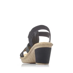 Online Women'S Strappy Sandals Jet Black Ladies Heeled Shoes