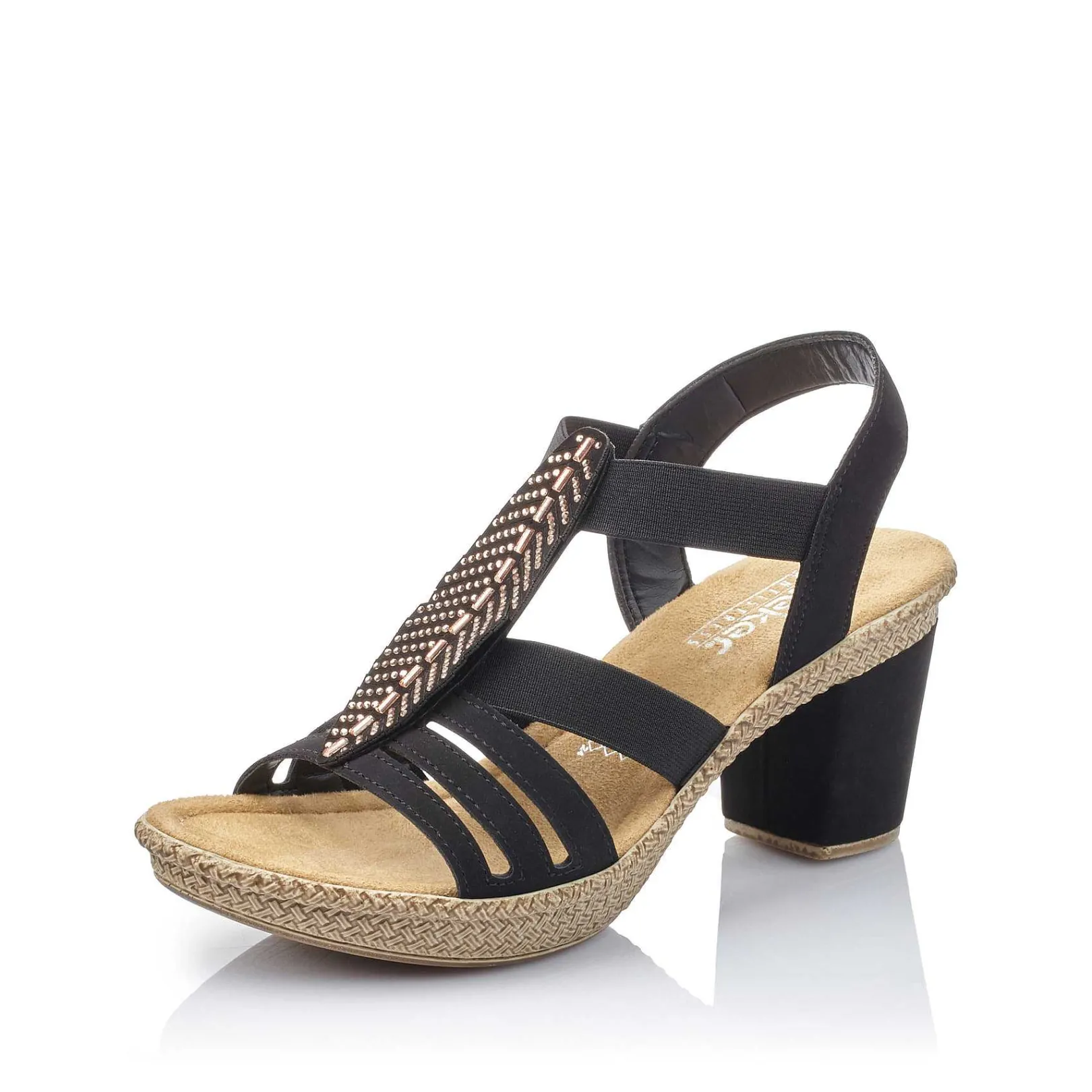 Online Women'S Strappy Sandals Jet Black Ladies Heeled Shoes