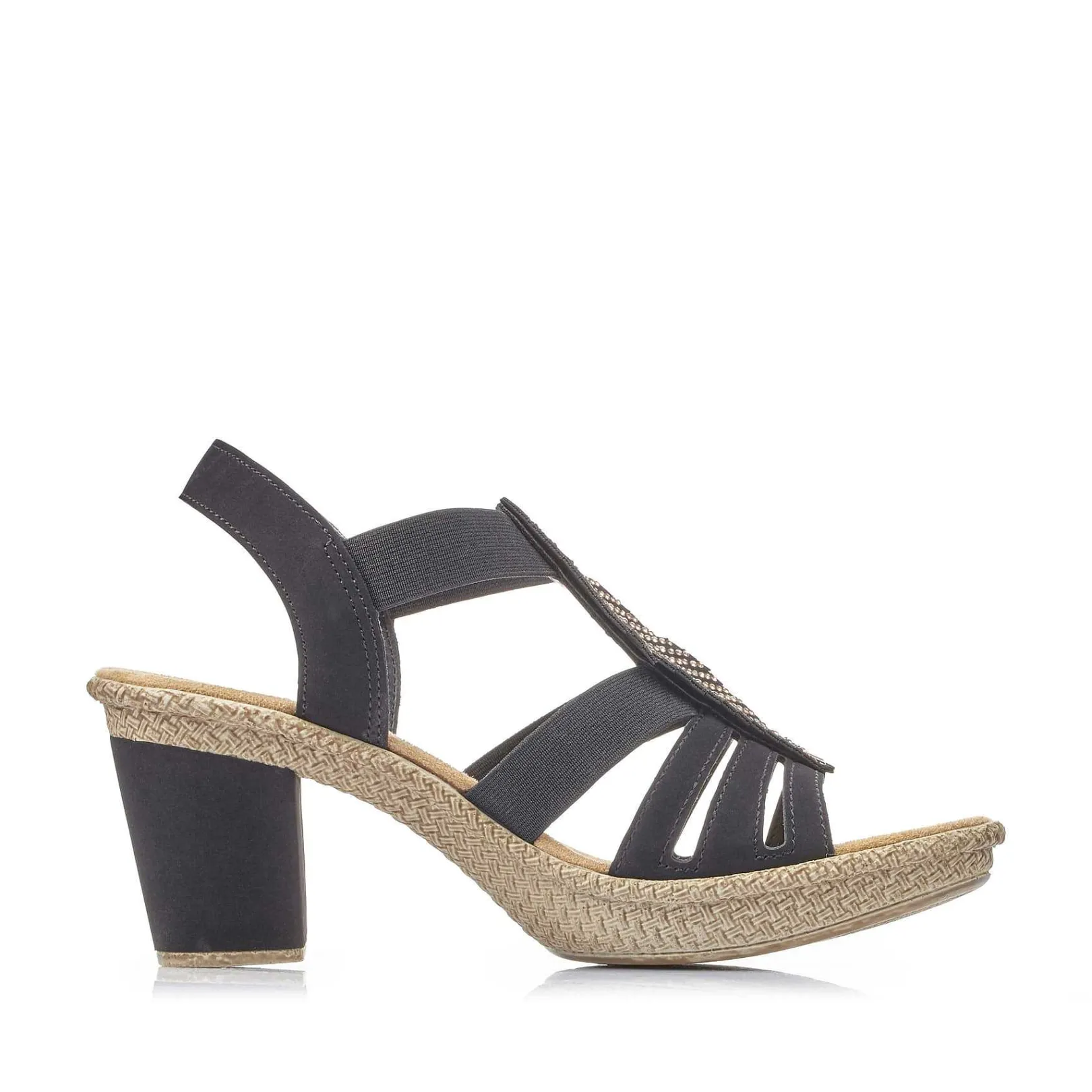 Online Women'S Strappy Sandals Jet Black Ladies Heeled Shoes